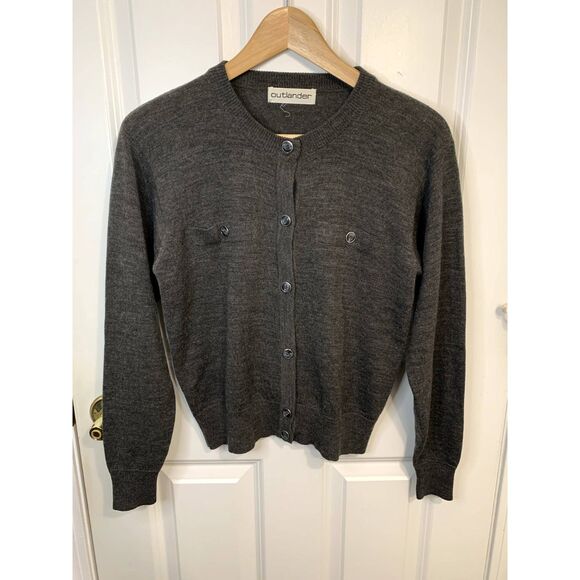 Vintage Sweaters - Vintage Outlander Wool Blend Grey Button Down Sweater Size Small
